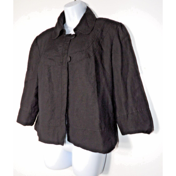 Bob Mackie Studio 16 Linen Blazer Black Lined Career Office Collared Double Butt - Picture 2 of 11